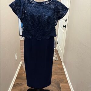 Adrianna Papell Midnight Blue Lace Midi Dress